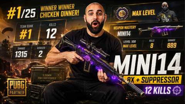 MINI14 + 8X + Suppressor = BRUTAL 👑 12 KILLS #1 PUBG Chicken Dinner