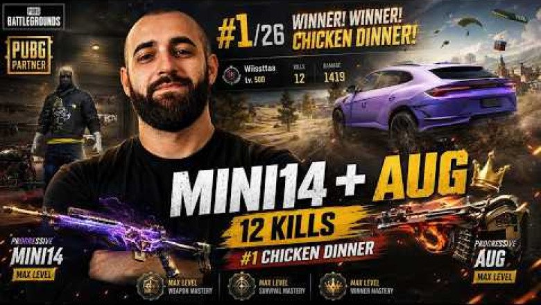 MINI14 + AUG 👑 12 KILLS #1 @PUBG Chicken Dinner